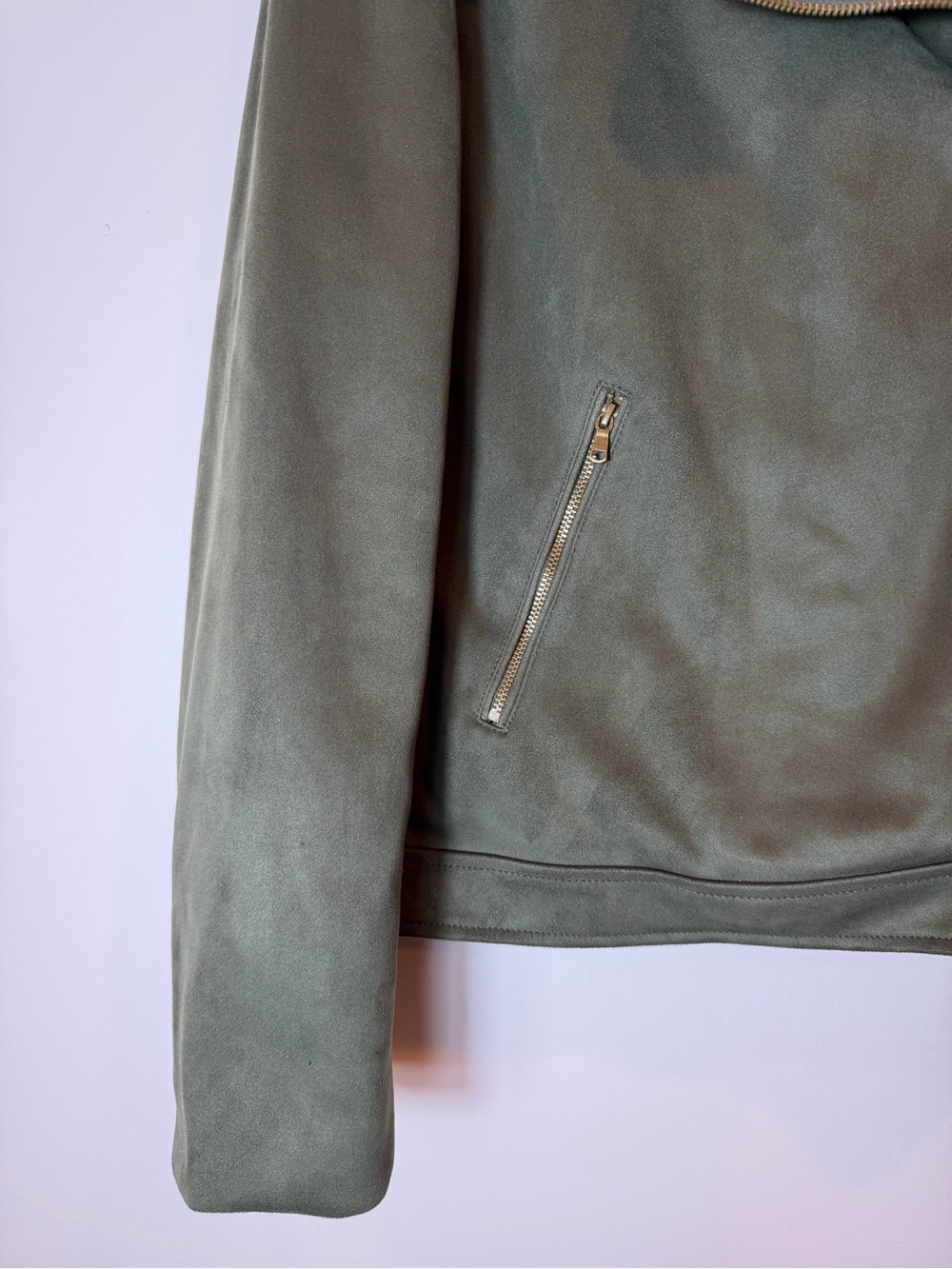 Banana Republic Factory Olive Green Suede Moto Jacket with Gold Hardware XL - Picture 3 of 9